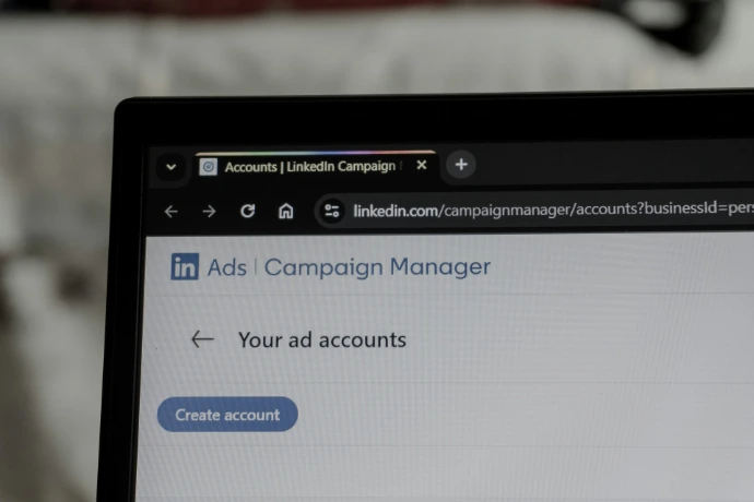 Linkedin ads campaign manager interface on laptop screen